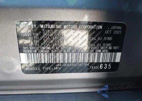 2022 Mitsubishi Outlander Se 2.5 2Wd from USA, damaged, VIN JA4J3UA84NZ047164